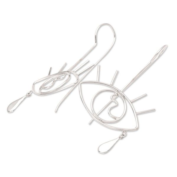 Alternate image for Modern Sterling Silver Drop Earrings with Eye Motif Seeing Clearly