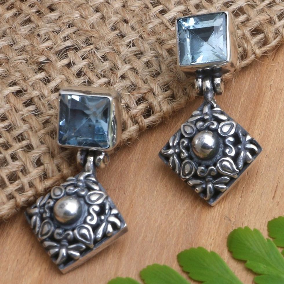 Artisan Crafted Blue Topaz Earrings 'Dragonfly Fun'