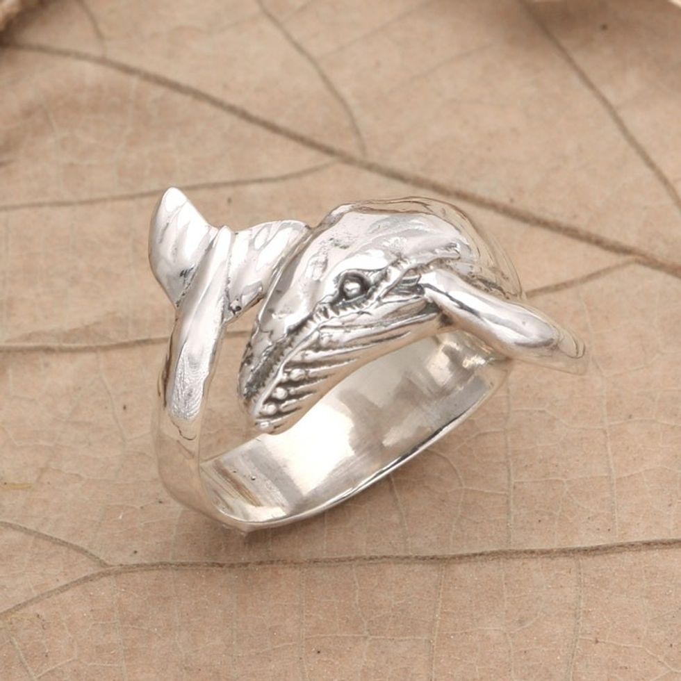 Sterling Silver Wrap Ring with Whale Motif 'Gentle Giant'