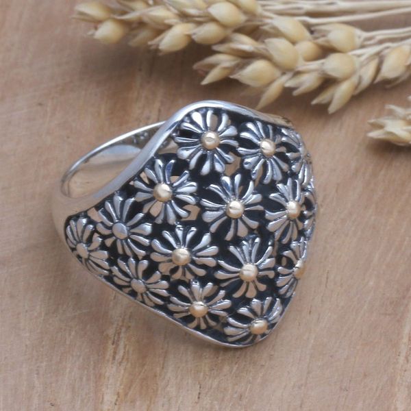 Alternate image for Gold-Accented Cocktail Ring with Floral Motif Golden Flower Bed