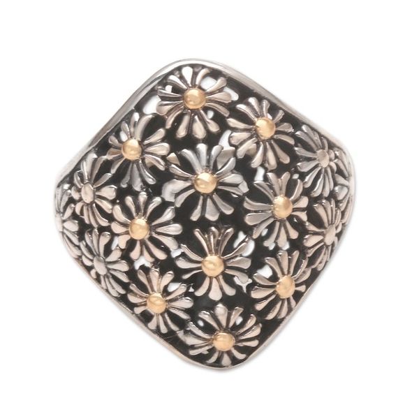 Alternate image for Gold-Accented Cocktail Ring with Floral Motif Golden Flower Bed