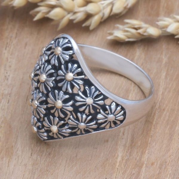 Alternate image for Gold-Accented Cocktail Ring with Floral Motif Golden Flower Bed