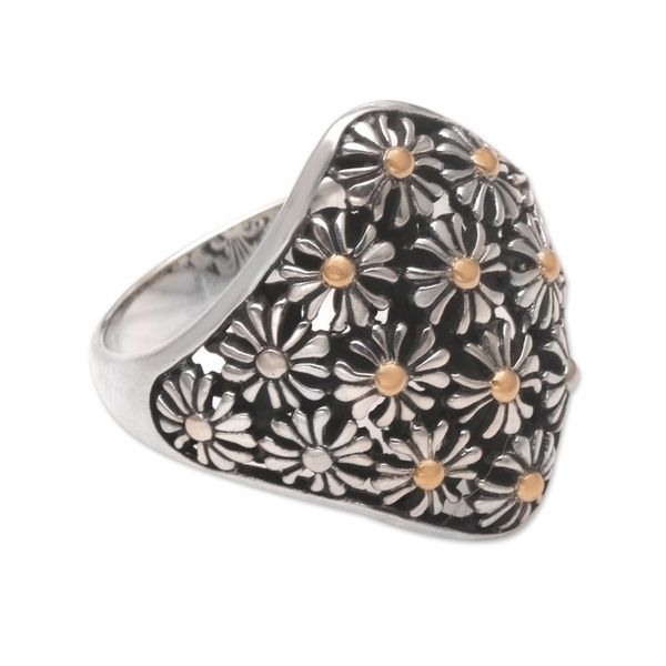 Alternate image for Gold-Accented Cocktail Ring with Floral Motif Golden Flower Bed