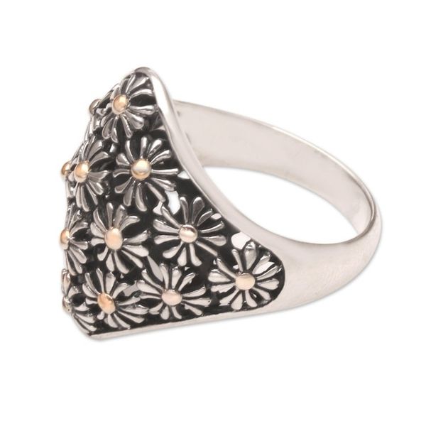 Alternate image for Gold-Accented Cocktail Ring with Floral Motif Golden Flower Bed