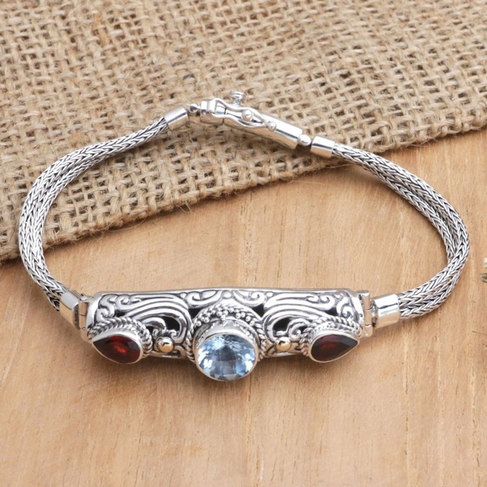 18k Gold-Accented Pendant Bracelet with Faceted Gems 'Loyal Passion'