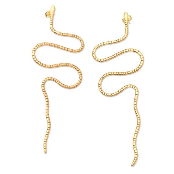 Alternate image for Balinese Gold-Plated Drop Earrings with Snake Motif Cobra Queen