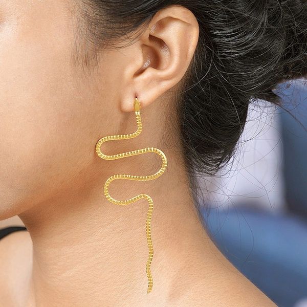 Alternate image for Balinese Gold-Plated Drop Earrings with Snake Motif Cobra Queen
