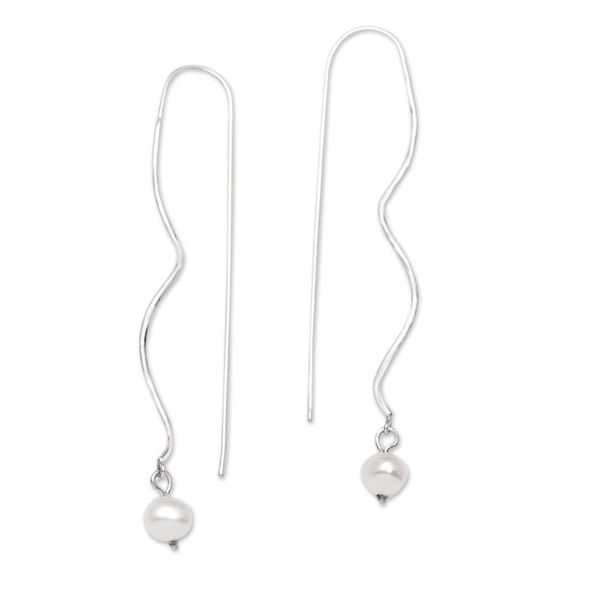 Alternate image for Sterling Silver Dangle Earrings with Peach Cultured Pearls Falling Peach
