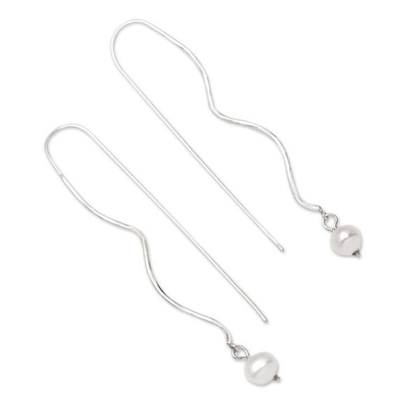 Alternate image for Sterling Silver Dangle Earrings with Peach Cultured Pearls Falling Peach