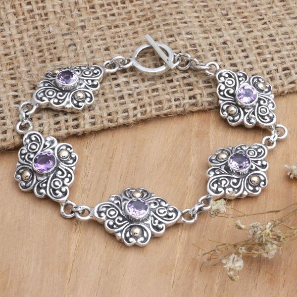 Alternate image for 18k Gold-Accented Link Bracelet with Faceted Amethyst Stones Wisdom Incantation