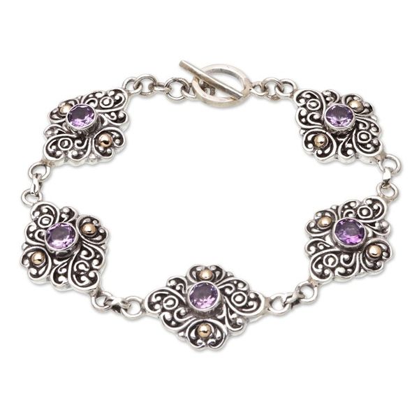Alternate image for 18k Gold-Accented Link Bracelet with Faceted Amethyst Stones Wisdom Incantation