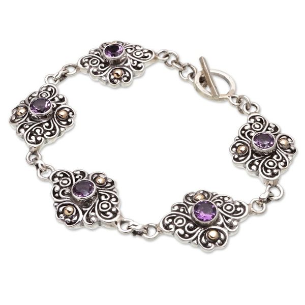 Alternate image for 18k Gold-Accented Link Bracelet with Faceted Amethyst Stones Wisdom Incantation