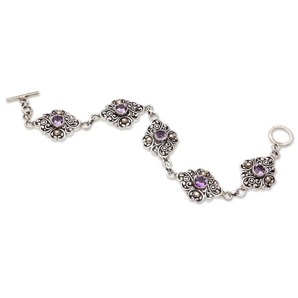 Alternate image for 18k Gold-Accented Link Bracelet with Faceted Amethyst Stones Wisdom Incantation