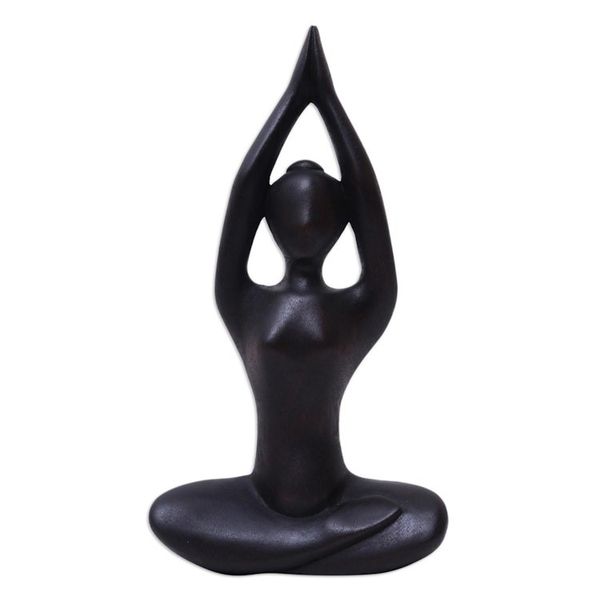Alternate image for Hand-Carved Suar Wood Meditation Sculpture in Brown The Sky