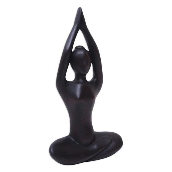 Alternate image for Hand-Carved Suar Wood Meditation Sculpture in Brown The Sky