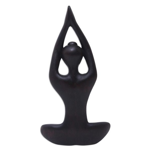 Alternate image for Hand-Carved Suar Wood Meditation Sculpture in Brown The Sky