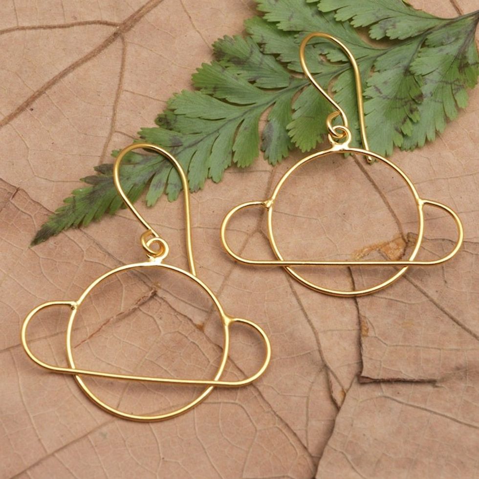 22k Gold-Plated Saturn Dangle Earrings from Bali 'Golden Saturn'