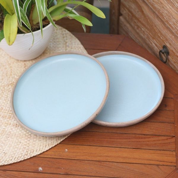 Alternate image for Rustic Ceramic Salad Plates Pair Blue Bounty