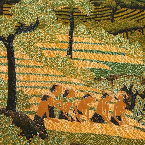 Alternate image for Unique Cotton Batik Bali Rice Terrace Painting Rhythm of Life in the Fields