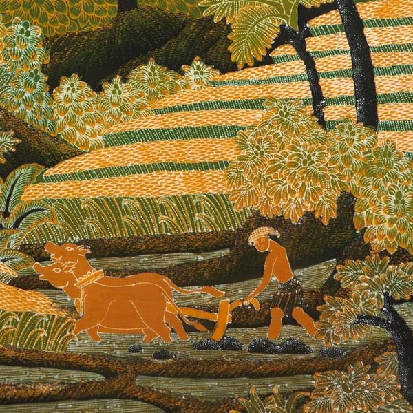 Alternate image for Unique Cotton Batik Bali Rice Terrace Painting Rhythm of Life in the Fields