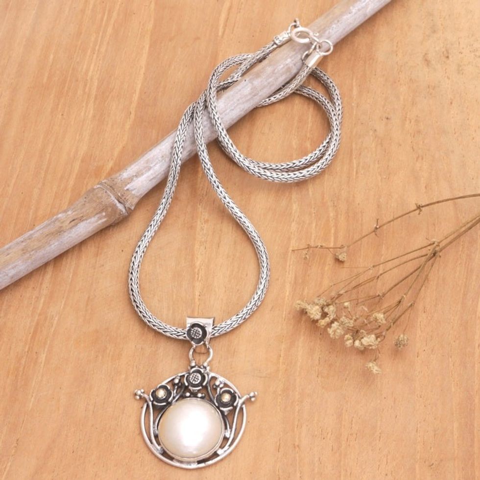 Cultured Pearl Pendant Necklace with 18k Gold Accent 'Pearly Grace'