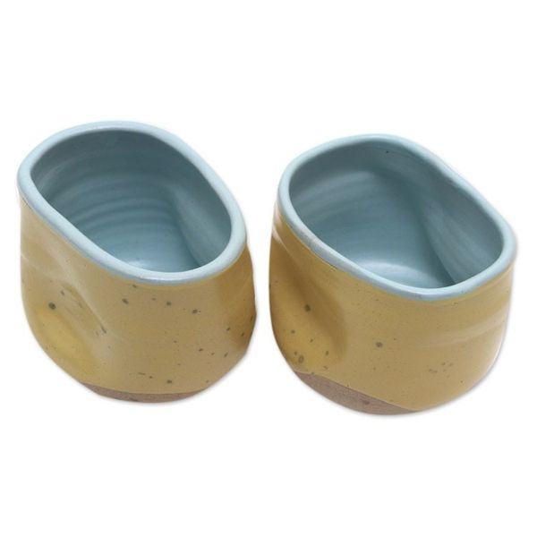Alternate image for Rustic Ceramic Teacups from Java Pair Yellow Squeeze