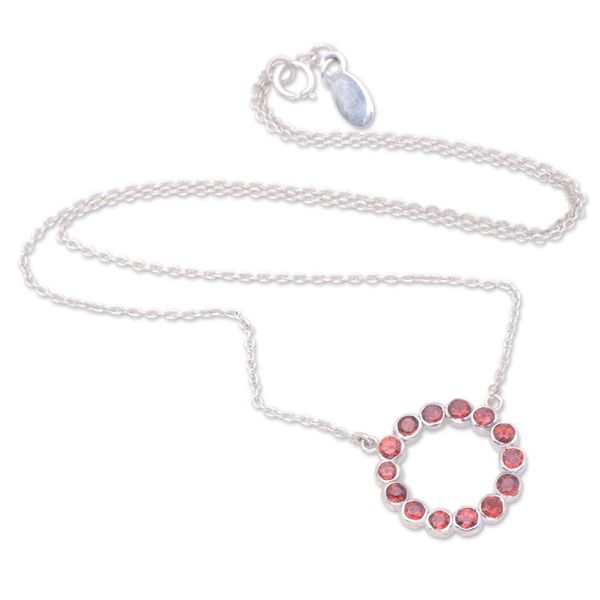 Alternate image for Sterling Silver and Garnet Pendant Necklace from Bali Garnet Flourish