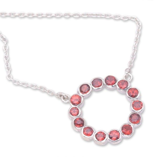 Alternate image for Sterling Silver and Garnet Pendant Necklace from Bali Garnet Flourish