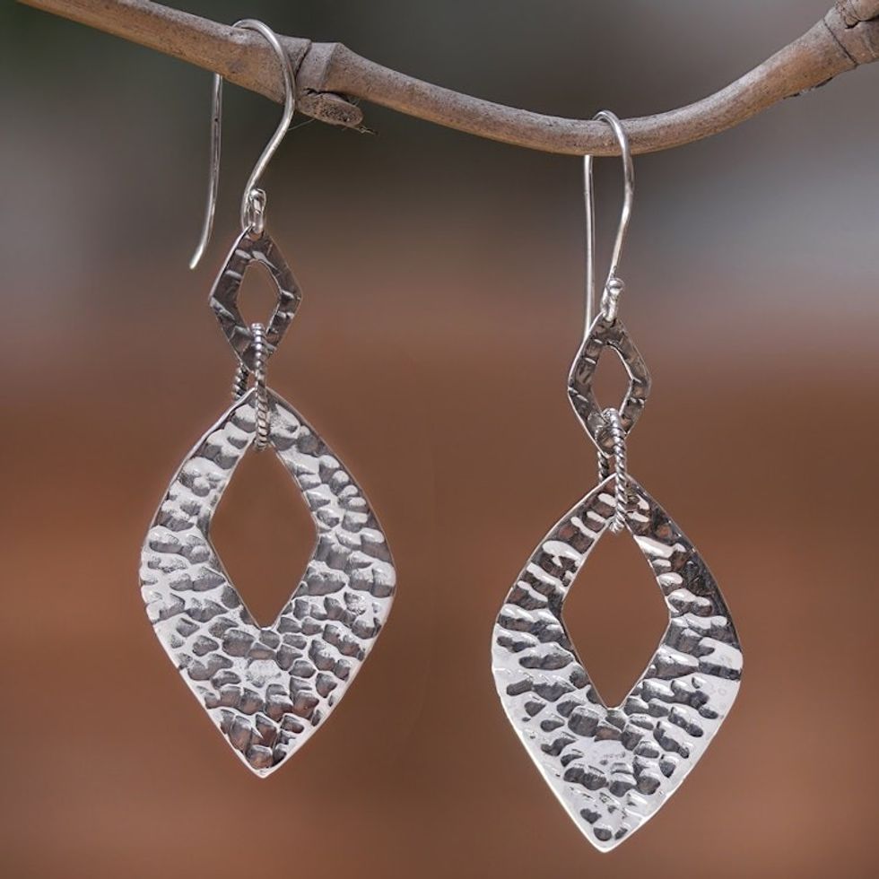 Sterling Silver Diamond-Shaped Dangle Earrings from Bali 'Hope Diamonds'