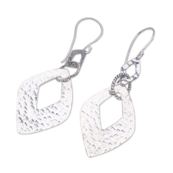 Alternate image for Sterling Silver Diamond-Shaped Dangle Earrings from Bali Hope Diamonds