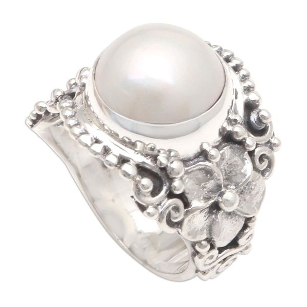 Alternate image for Cultured Pearl and Sterling Silver Cocktail Ring from Bali Soft Glow in Grey