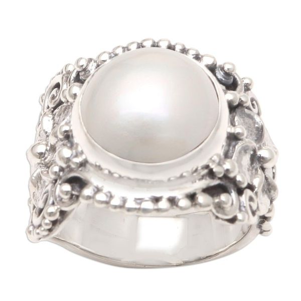 Alternate image for Cultured Pearl and Sterling Silver Cocktail Ring from Bali Soft Glow in Grey