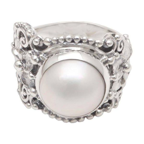 Alternate image for Cultured Pearl and Sterling Silver Cocktail Ring from Bali Soft Glow in Grey