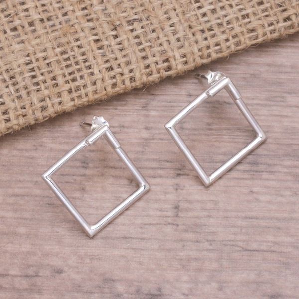 Alternate image for Handcrafted 925 Sterling Silver Drop Earrings from Bali Simply Square