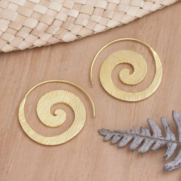 Alternate image for Balinese 18k Gold-plated Coil Drop Earrings Spinning Line