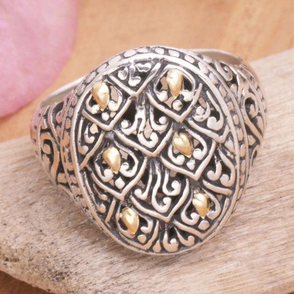 Alternate image for Handmade Gold-Accented Unisex Signet Ring Rice Terrace