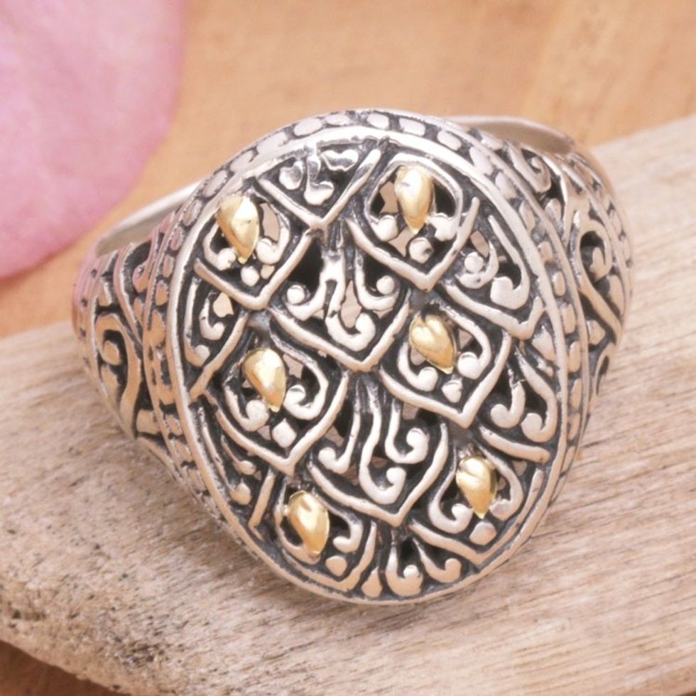 Handmade Gold-Accented Unisex Signet Ring 'Rice Terrace'