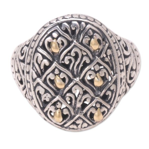 Alternate image for Handmade Gold-Accented Unisex Signet Ring Rice Terrace