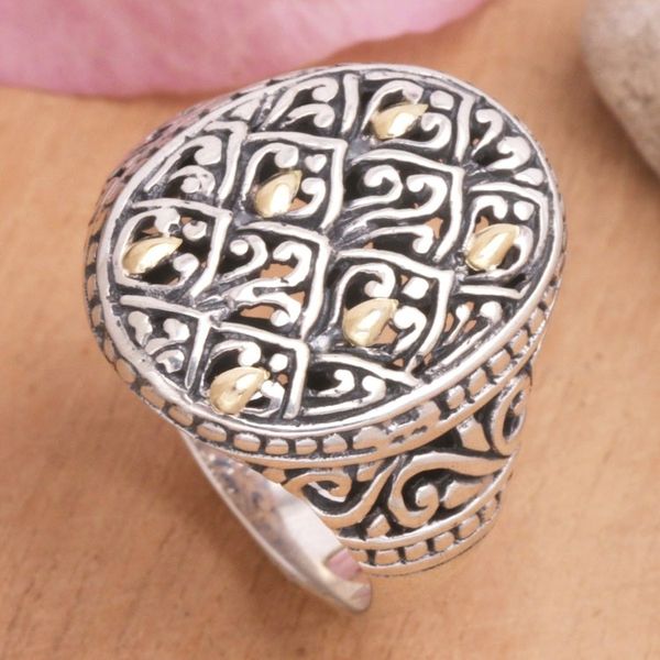 Alternate image for Handmade Gold-Accented Unisex Signet Ring Rice Terrace