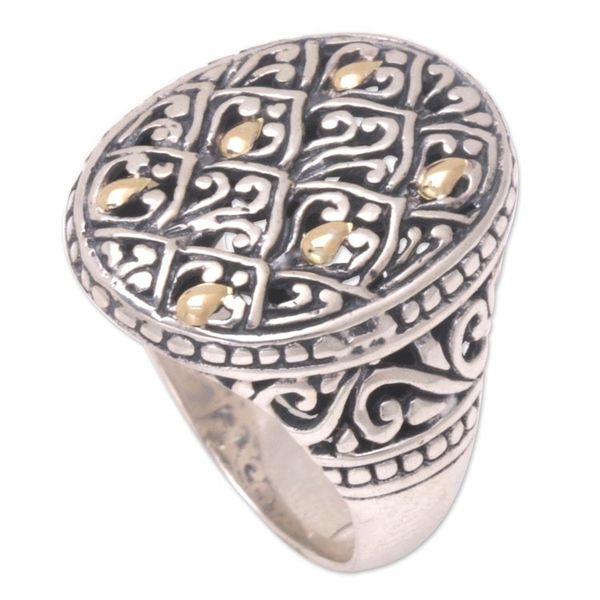 Alternate image for Handmade Gold-Accented Unisex Signet Ring Rice Terrace