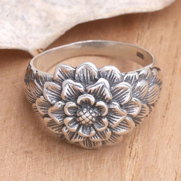 Alternate image for Sterling Silver Domed Ring with Floral Motif Bloom of Youth
