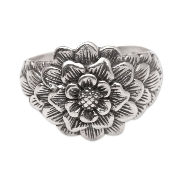 Alternate image for Sterling Silver Domed Ring with Floral Motif Bloom of Youth