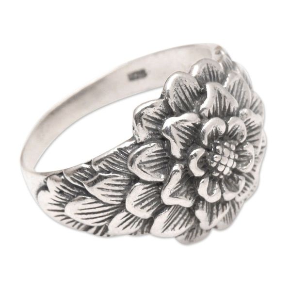 Alternate image for Sterling Silver Domed Ring with Floral Motif Bloom of Youth