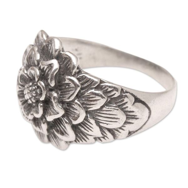 Alternate image for Sterling Silver Domed Ring with Floral Motif Bloom of Youth