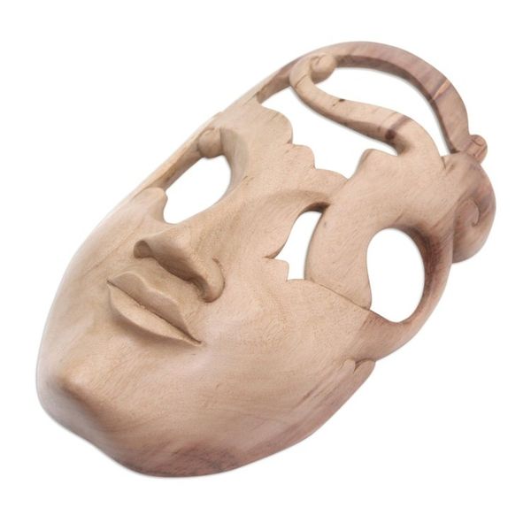 Alternate image for Handmade Hibiscus Wood Mask Arabesque