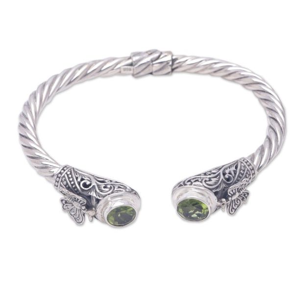 Alternate image for Sterling Silver Butterfly Cuff Bracelet with Peridot Stones Green Butterfly
