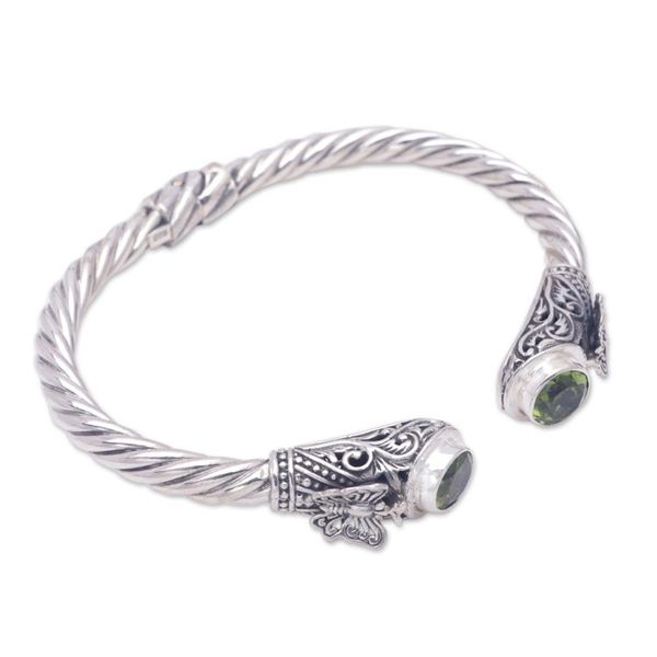 Alternate image for Sterling Silver Butterfly Cuff Bracelet with Peridot Stones Green Butterfly