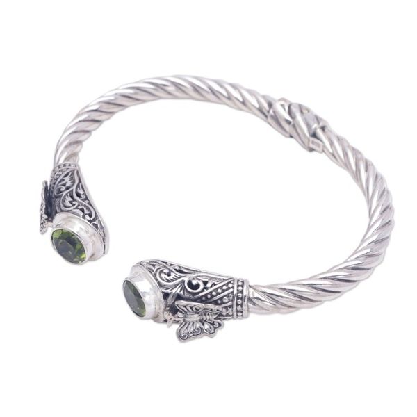 Alternate image for Sterling Silver Butterfly Cuff Bracelet with Peridot Stones Green Butterfly