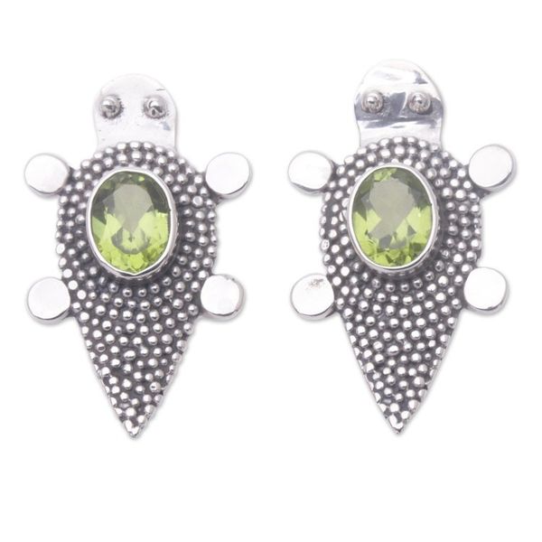 Alternate image for Sterling Silver Peridot Tortoise Button Earrings Heavens Green Tortoise