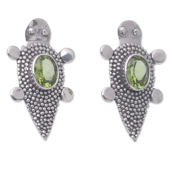 Alternate image for Sterling Silver Peridot Tortoise Button Earrings Heavens Green Tortoise